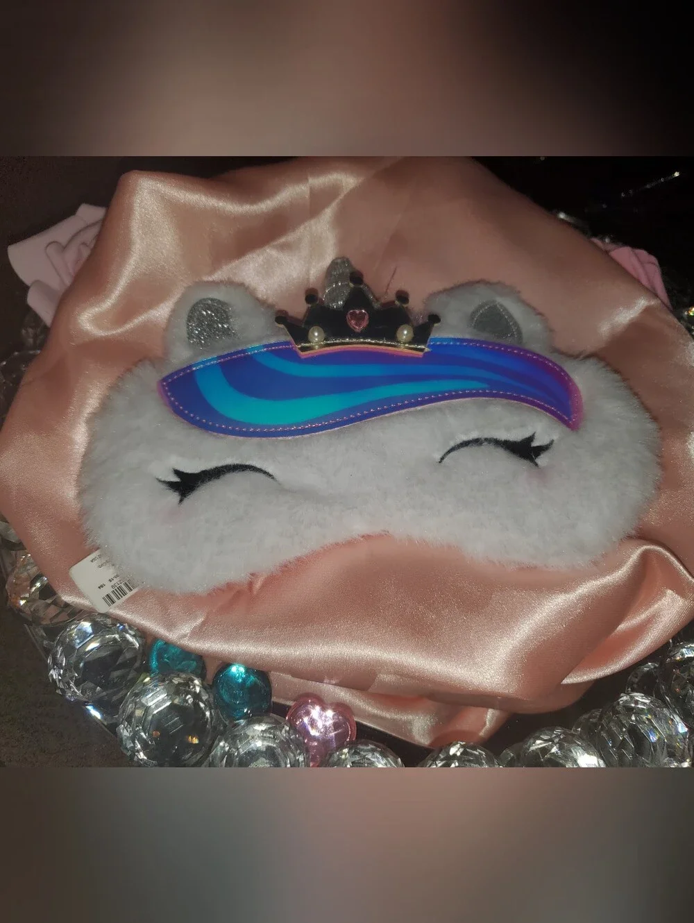 Claire's White Unicorn Eye Mask with Rainbow Holographic Mane and Gold Crown